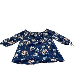 RUE 21+ Navy Blue Floral Over the Shoulder Plus Size Women’s Top Size 1X